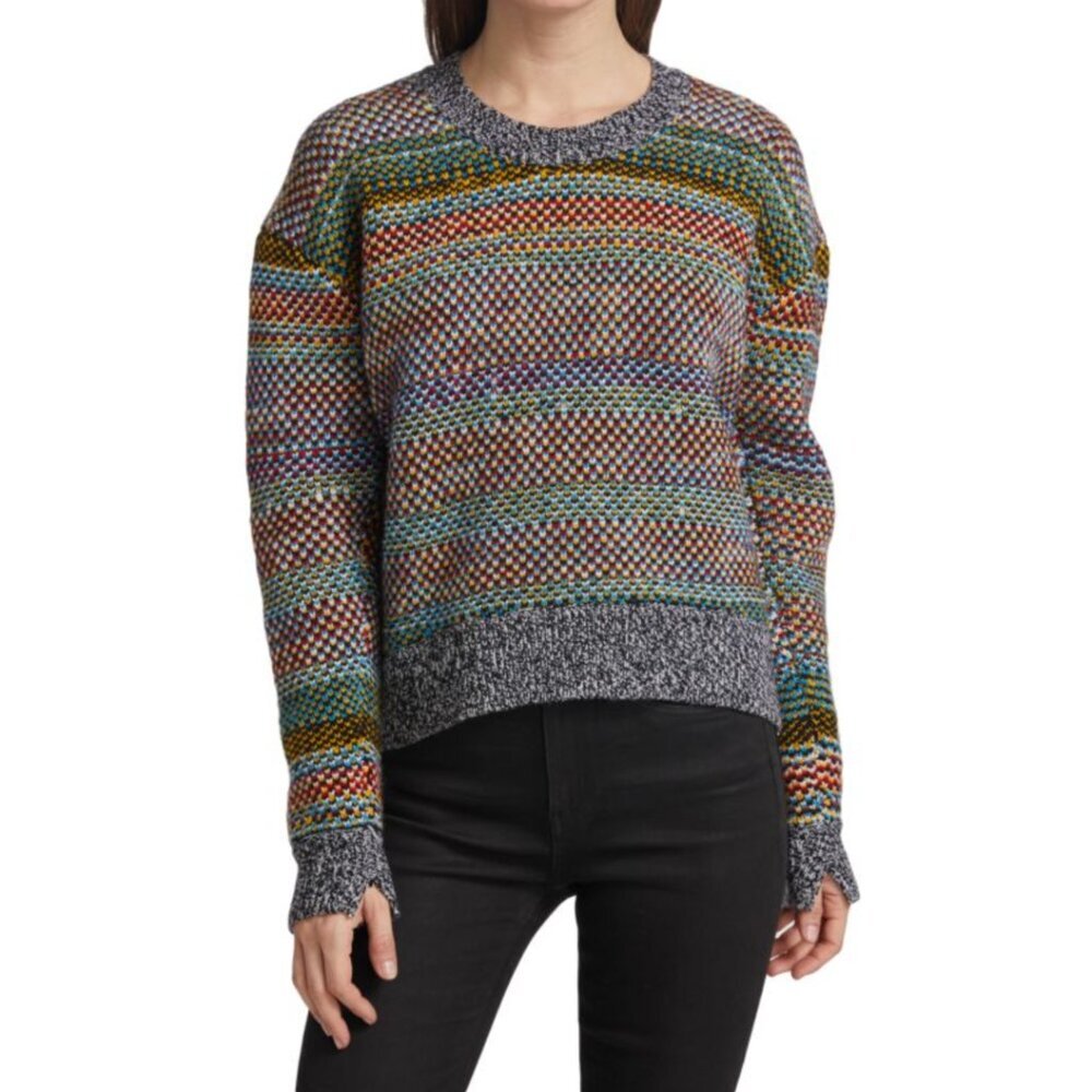 rag & bone Willow Rainbow Sweater 100% Merino Wool Chunky Colorful